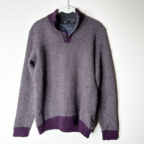 Ted Baker Sweater Mens S Maroon Wool Alpaca Pullover Henley Tweed Preppy Classic - Picture 1 of 13